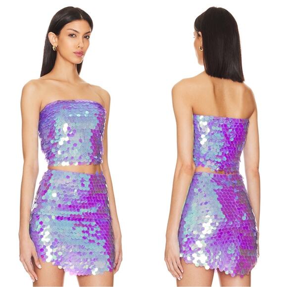 The New Arrivals by Ilkyaz Ozel Dione Sequin Strapless Lilac Crop Top Size 2 - Picture 3 of 9